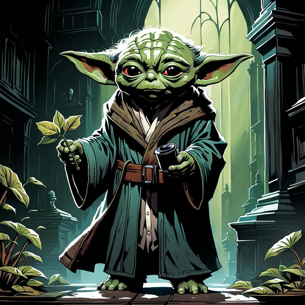 Grogu as Sherlock in Comic Book Art