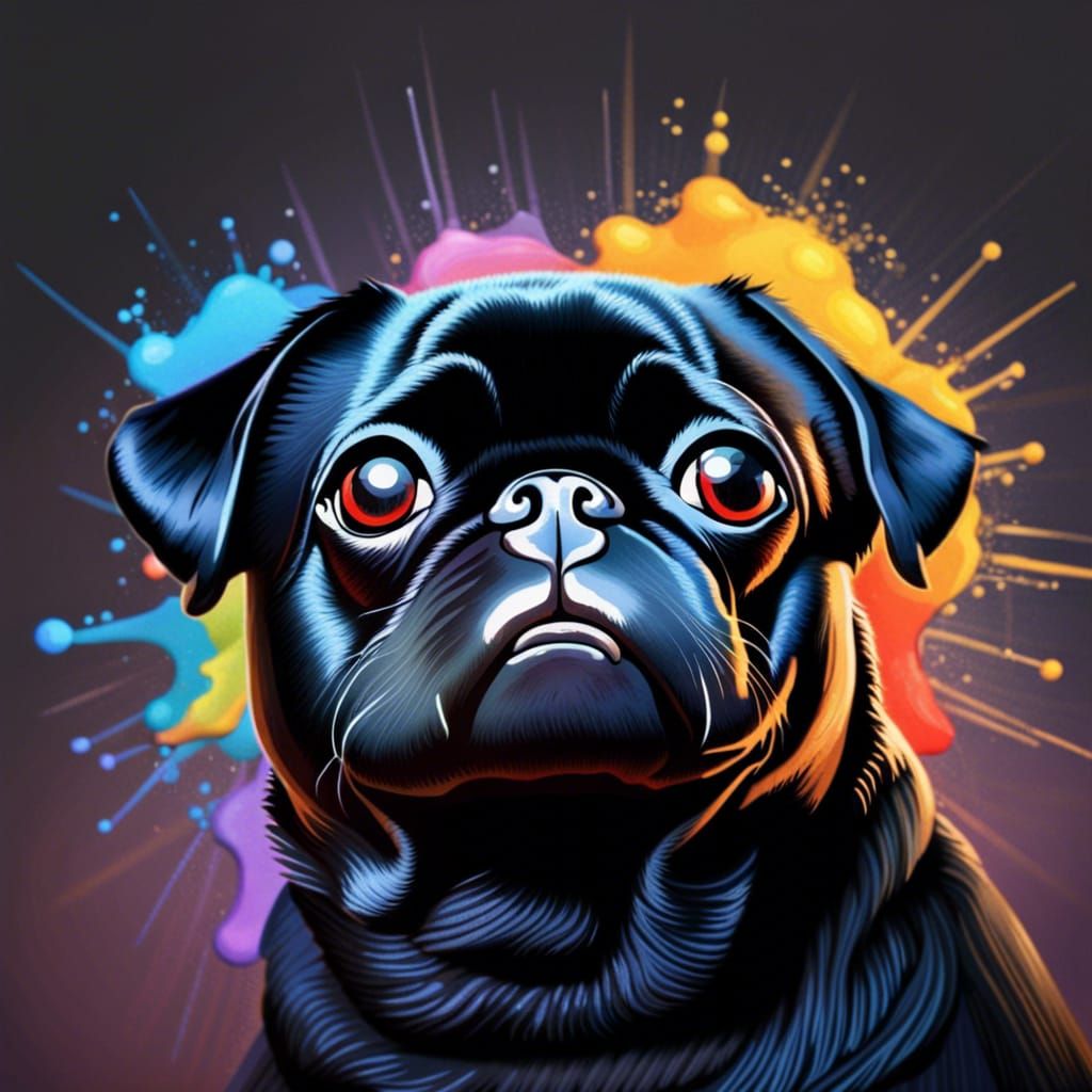 Hyperrealistic Black Pug in Deep Thought