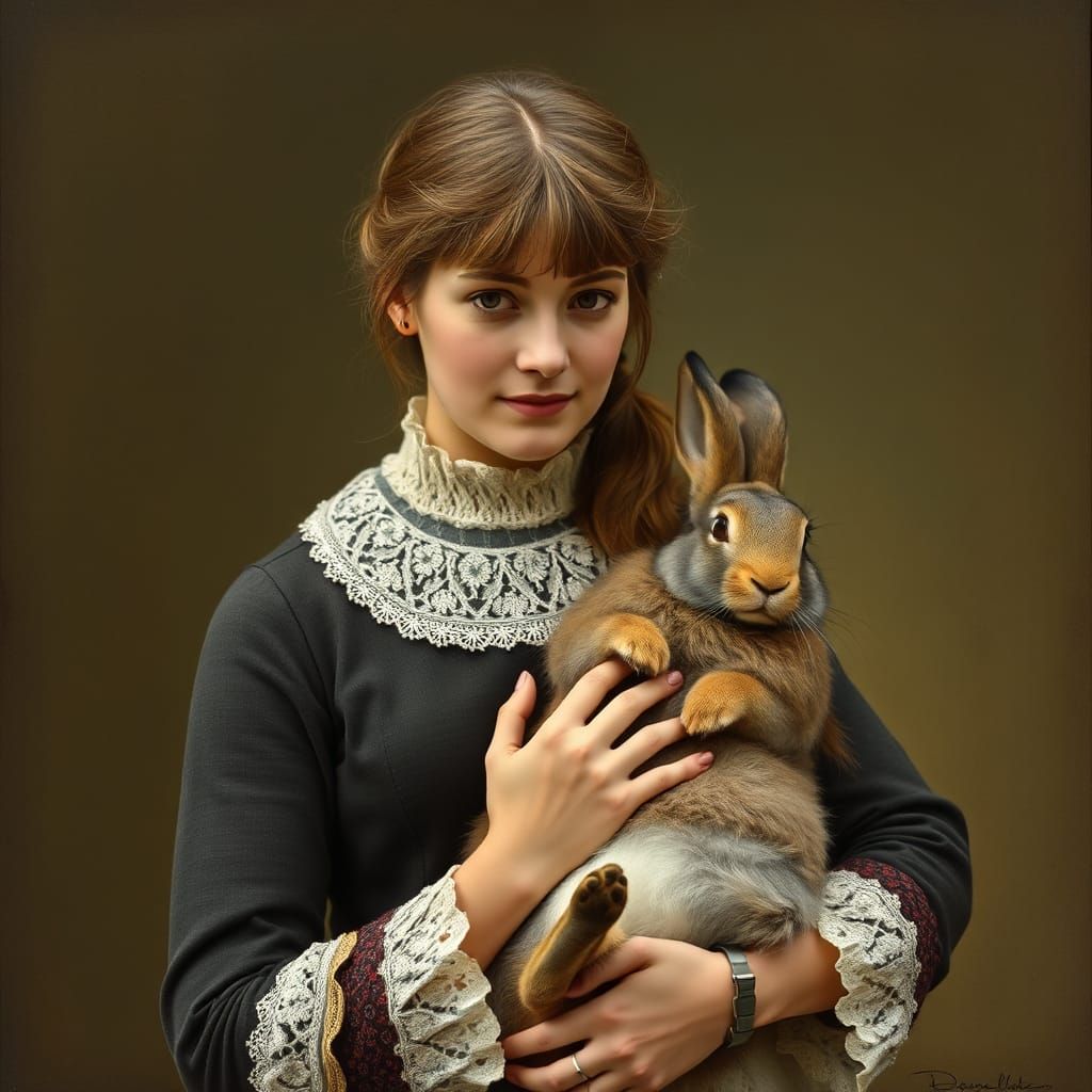 Edwardian Woman Holding an Arctic Hare
