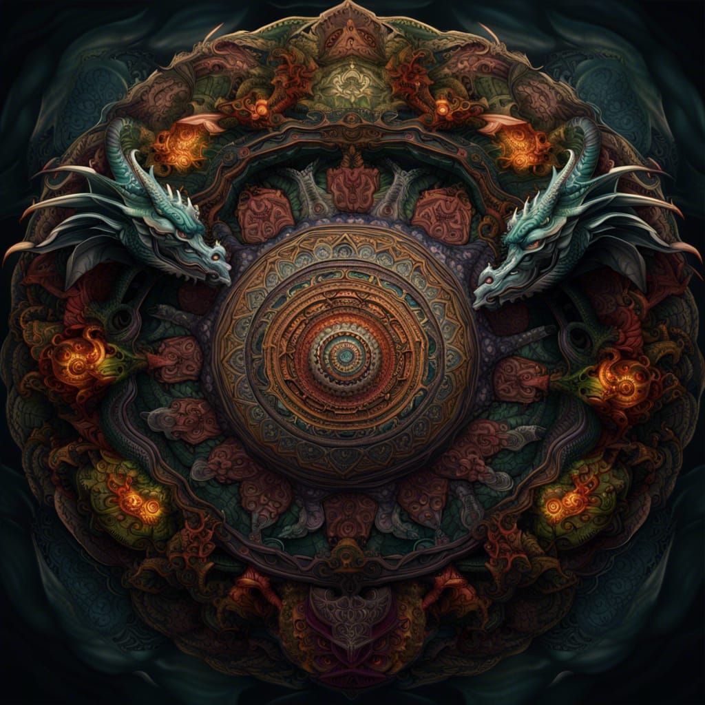 Intricate Dragon Mandala Digital Matte Painting
