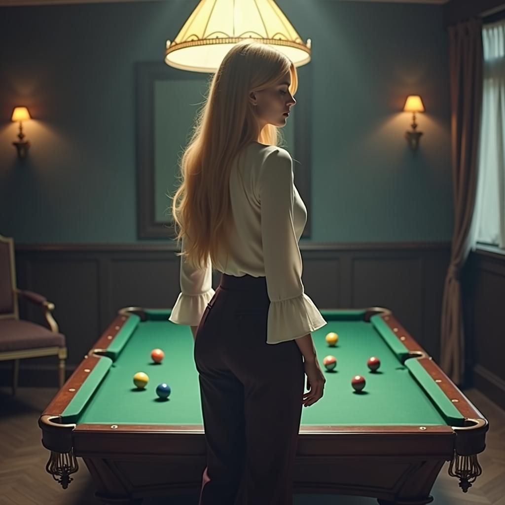 Woman Leaving Billiard Table in Cinematic Style
