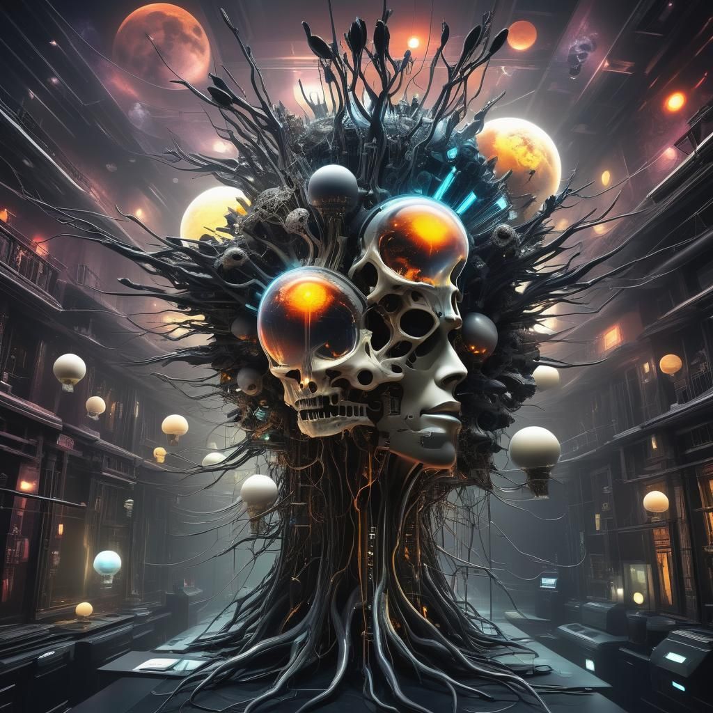 Cyberpunk Hall of Heads: Dreamscape in Neon