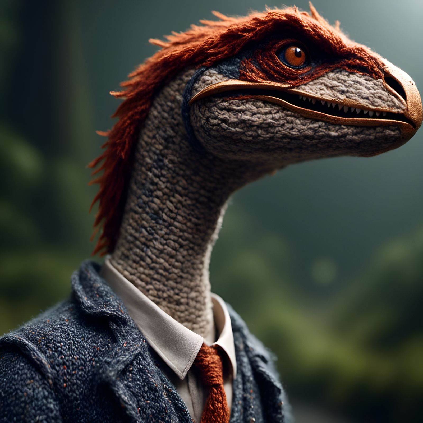 Knitted Tweed Velociraptor Close-up