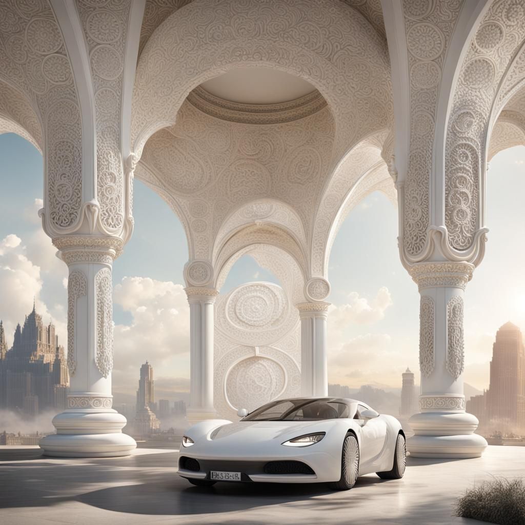 Ethereal Bubble Letters Between Pillars: 3D Rendered Art