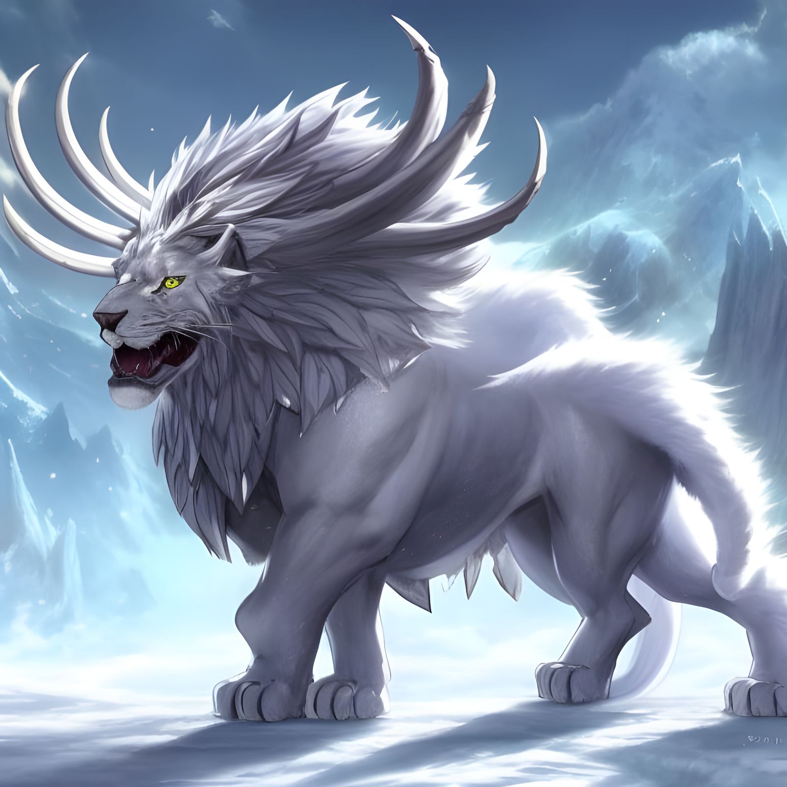 Fantasy White Cat Beast in Final Fantasy Style