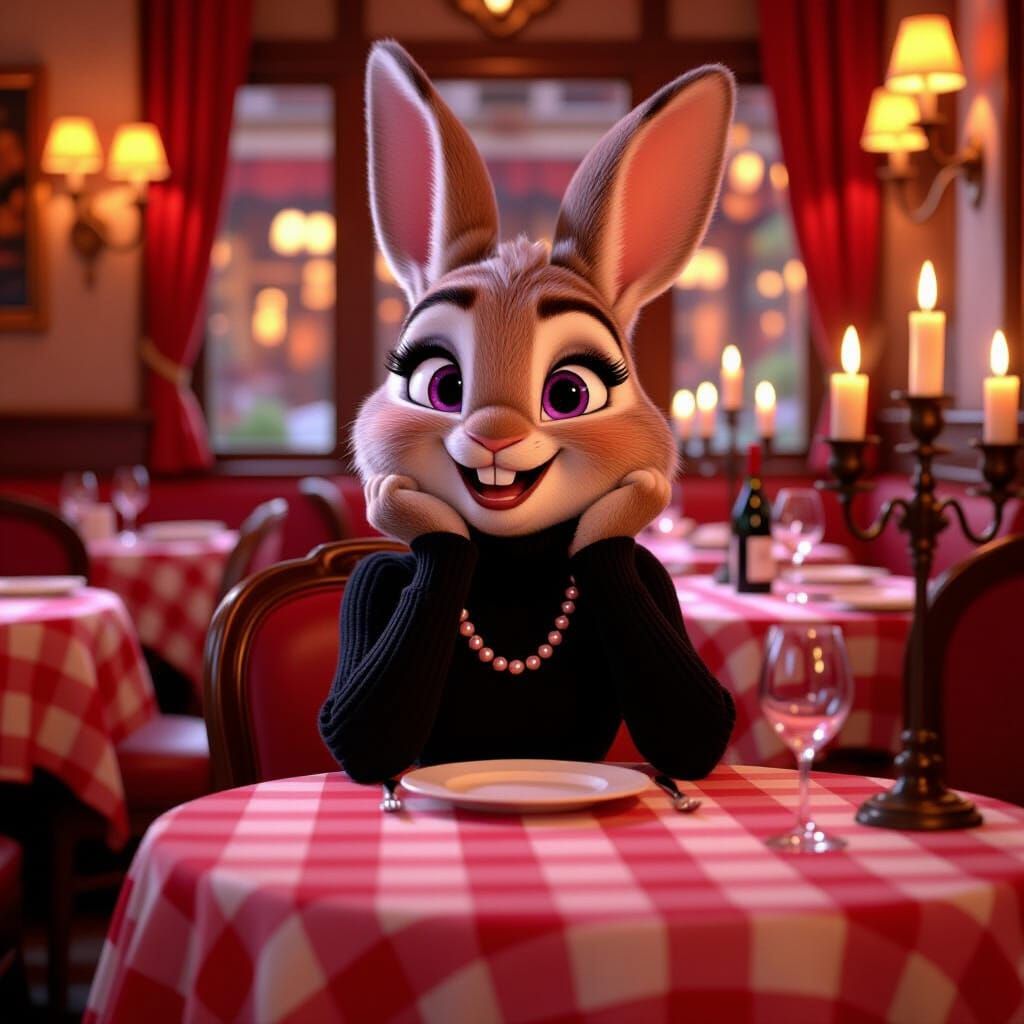 Judy Hopps at Italian Restaurant, Pixar Style