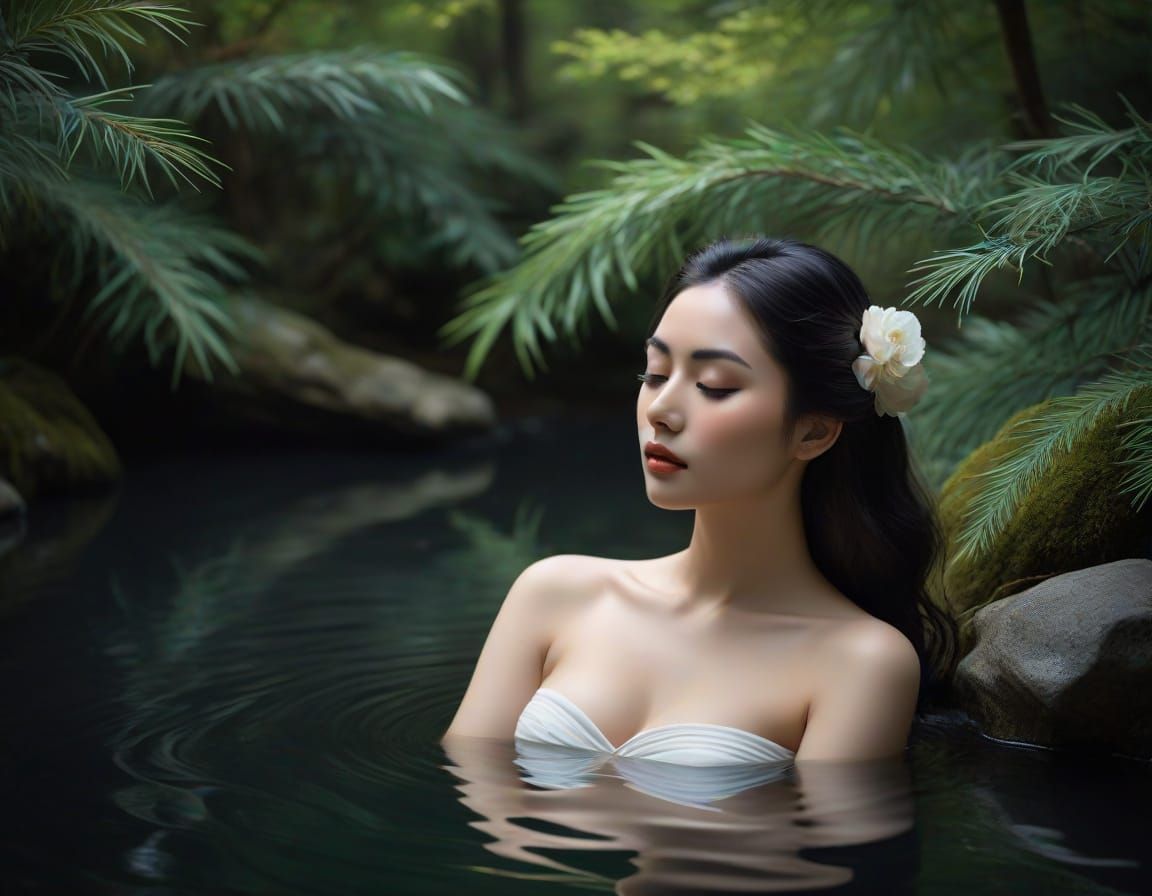 🌿 Noir Renoir Onsen Serenity
Meditating figure in onsen, no...