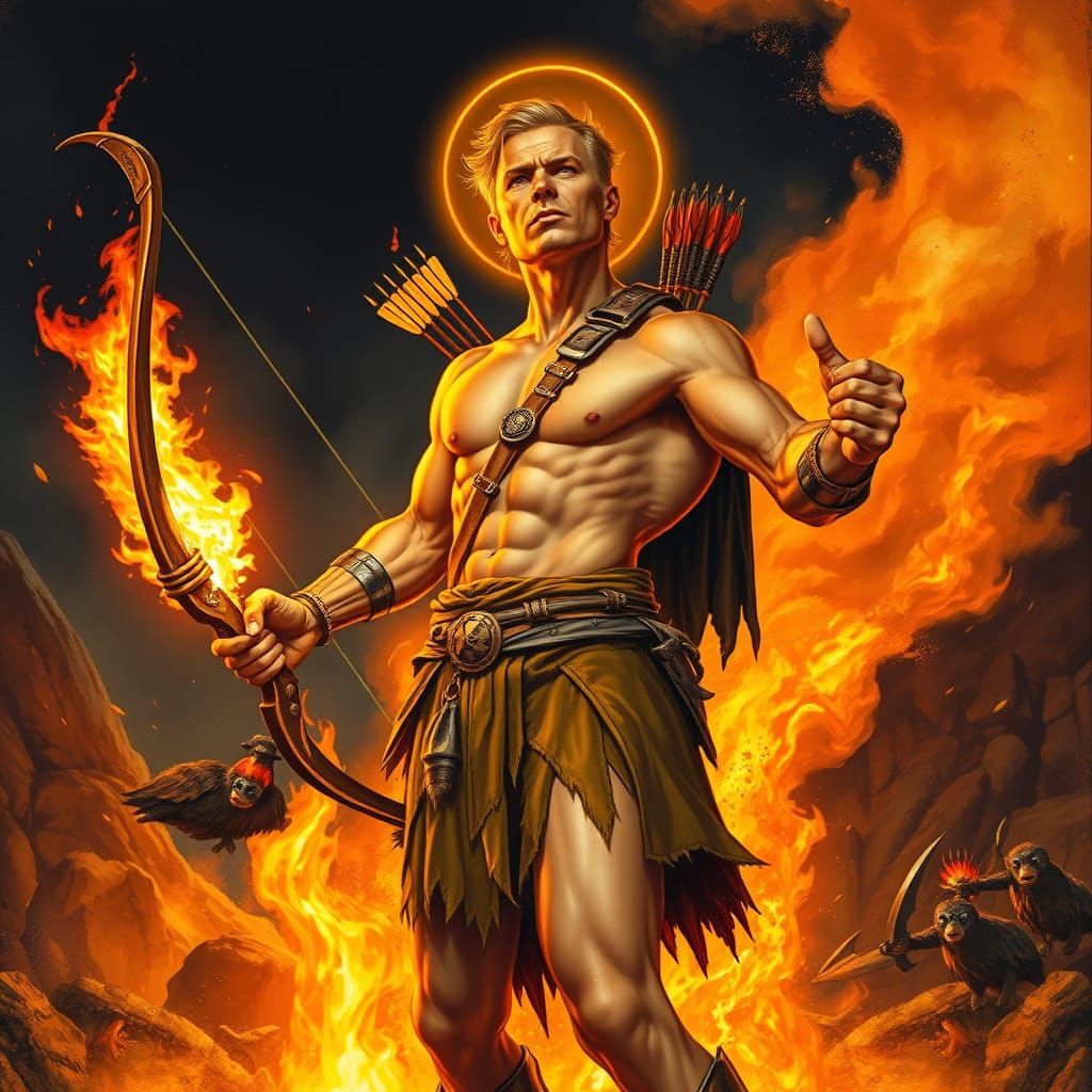 Heroic Warrior Emerges from Fiery Inferno