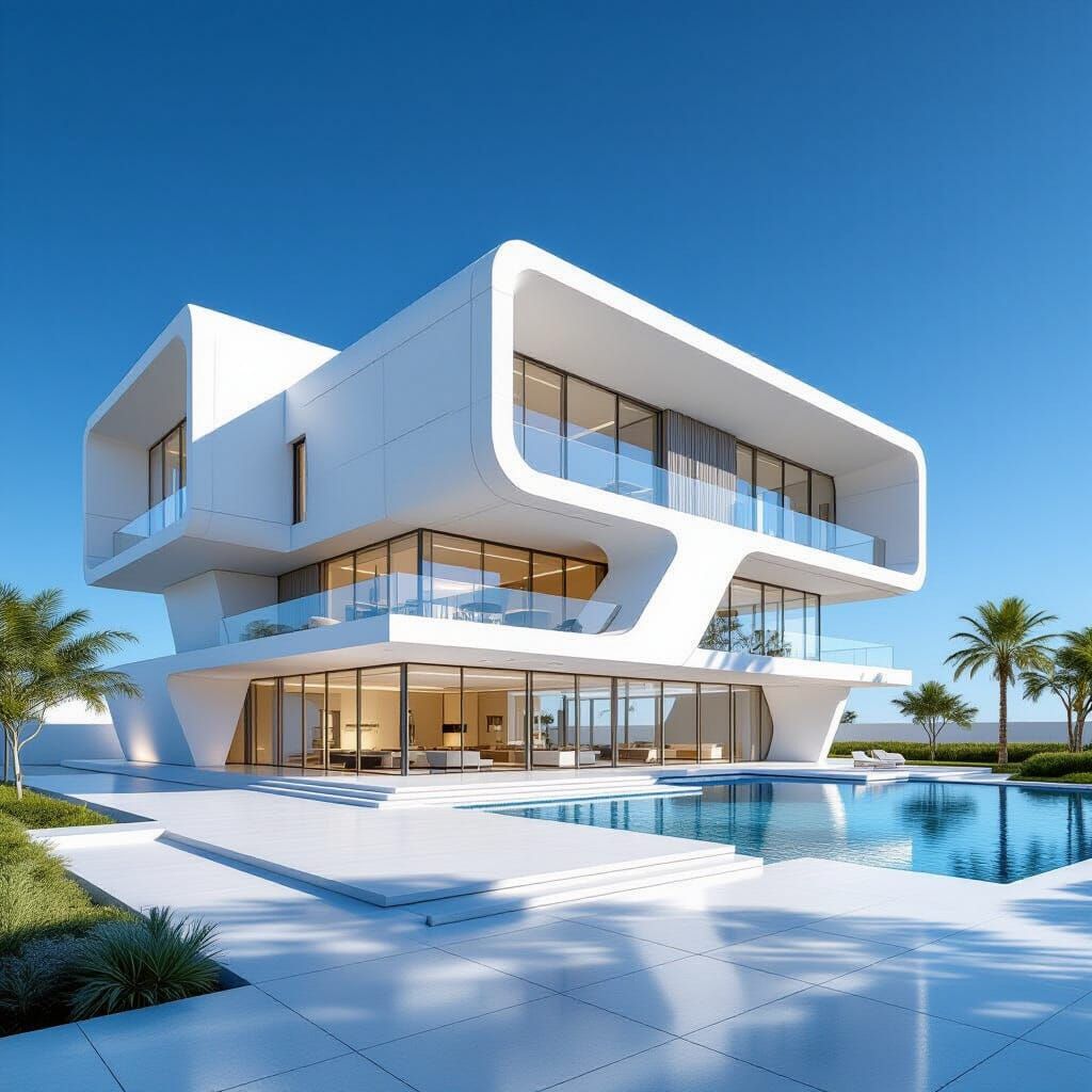 Modern Architectural Illustration with Drafting Elements