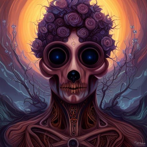 Lunar Punk Skull Emerges from Black Hole