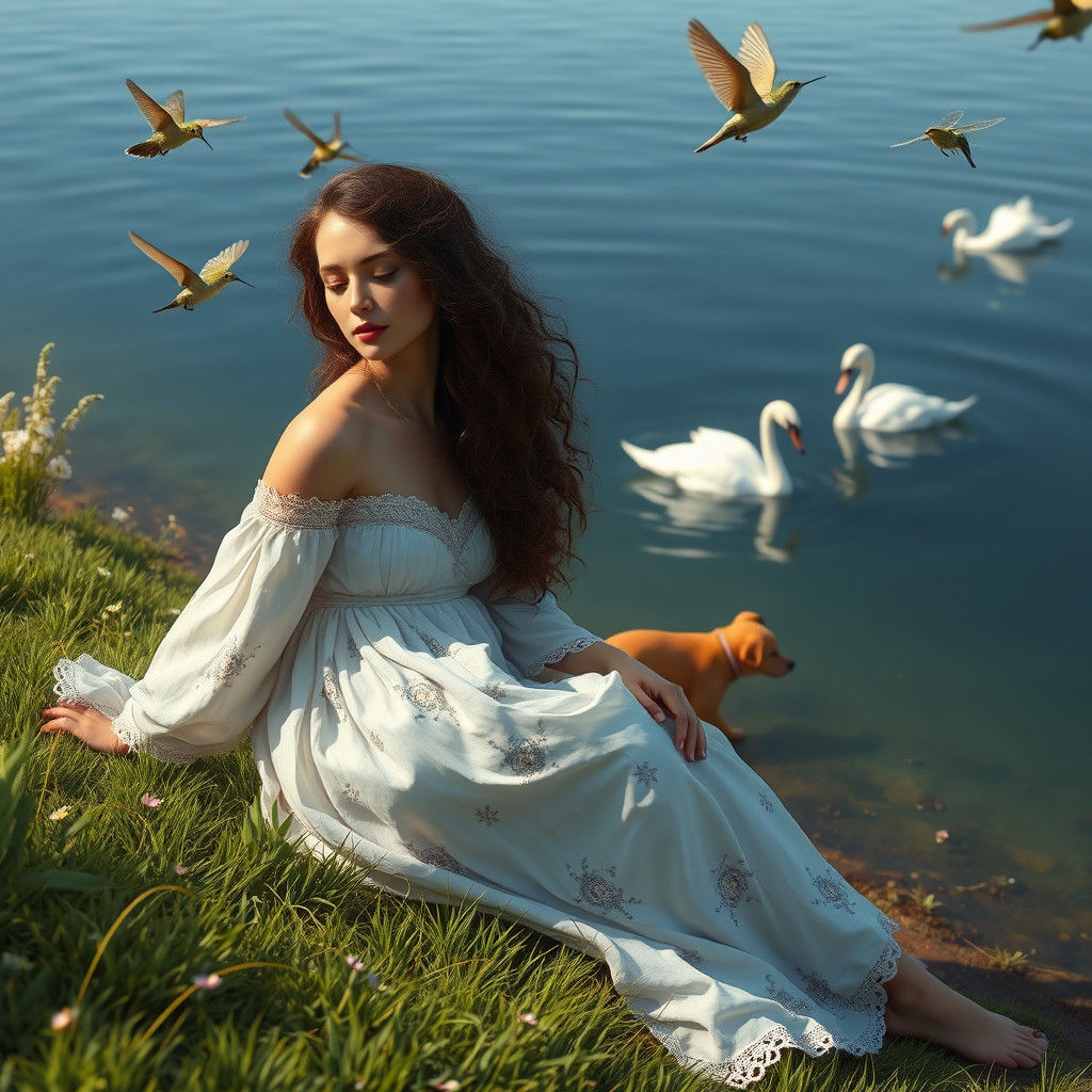 Woman Drifting to Sleep by Tranquil Lakeside