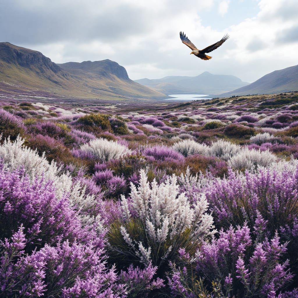 Scottish Landscape with Heather and Eagle