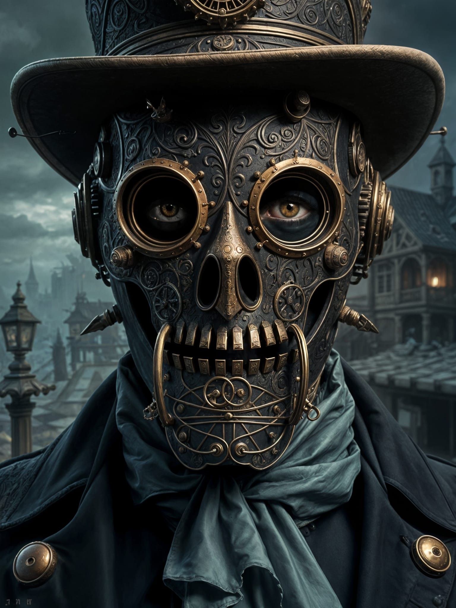 Steampunk Plague Doctor in Gloomy Village