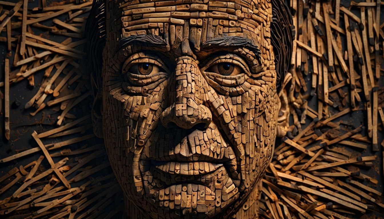 Alfred Hitchcock Portrait Created from Burnt Matches