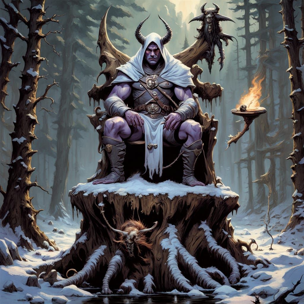 Purple Skinned Tiefling Warrior in Vintage Fantasy Style