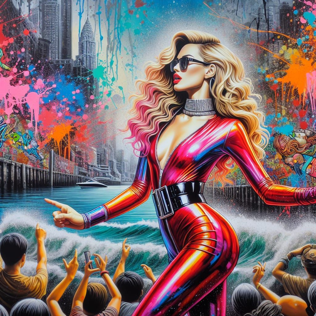 Pop Goddess in Latex Outfit Plays Coastal City Audience