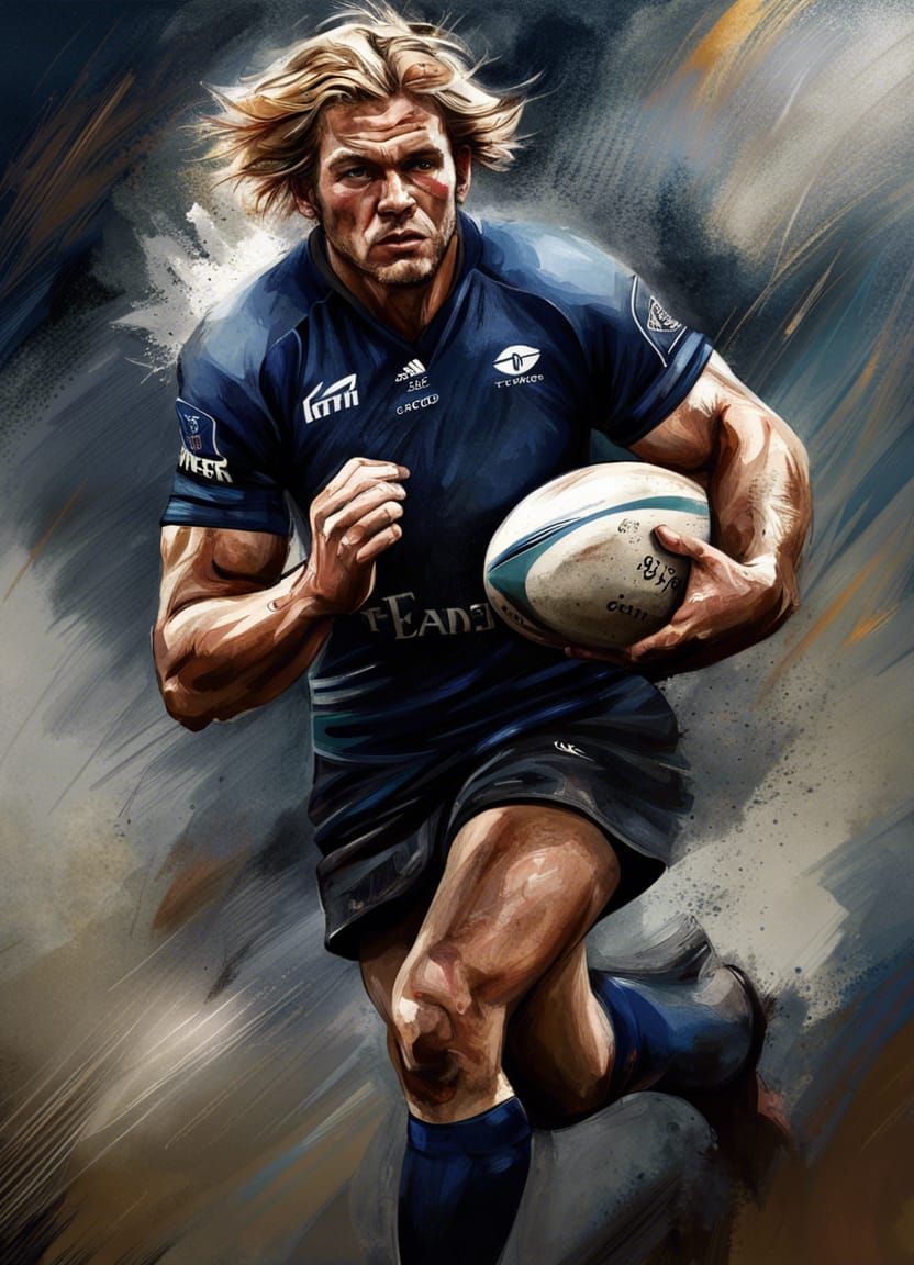 Rugby Player in Action: Hyperrealistic Sports Photo