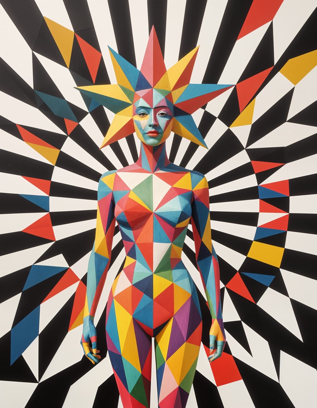 Op Art Sculpture with Geometric Patterns and Hypnotic Effect