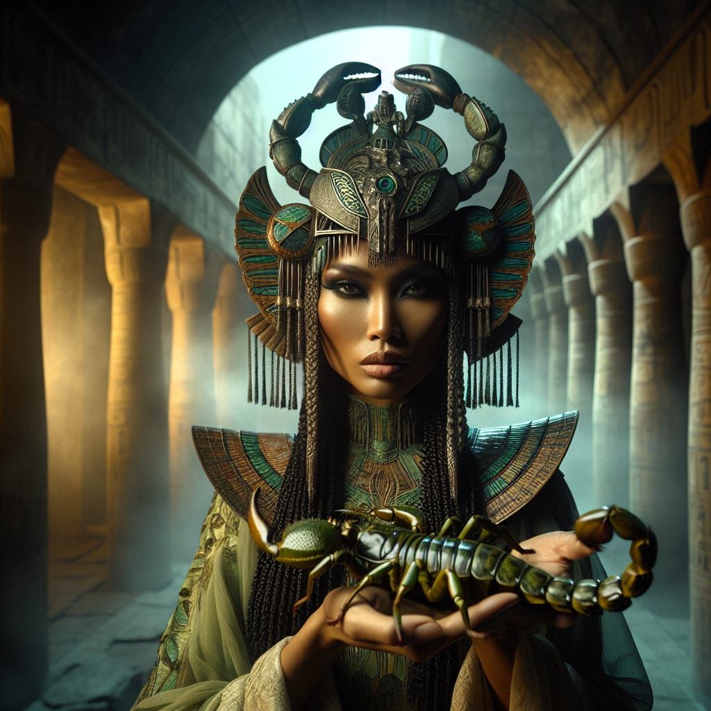 Egyptian Goddess of Healing, Ta-Bitjet, in Ancient Temple Se...