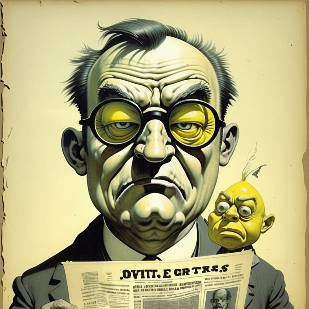 Grotesque Caricature of Authority in Expressionist Style