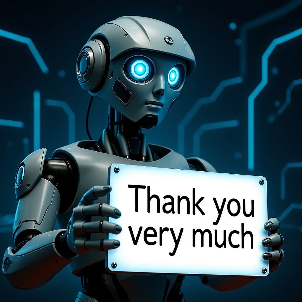 Hyperrealistic Robot Holds 'Thank You Very Much' Sign