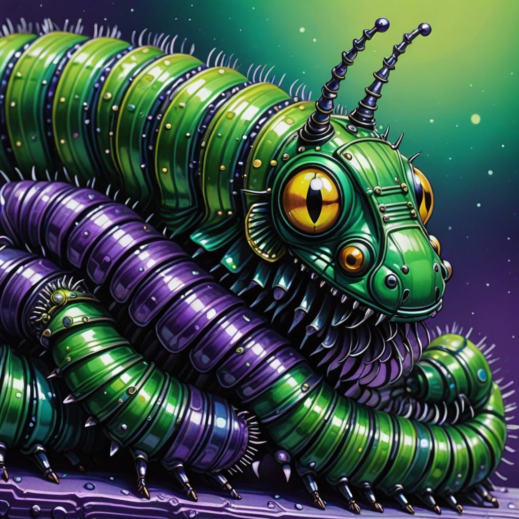 Metallic Accordion Caterpillar in Copic Marker Style