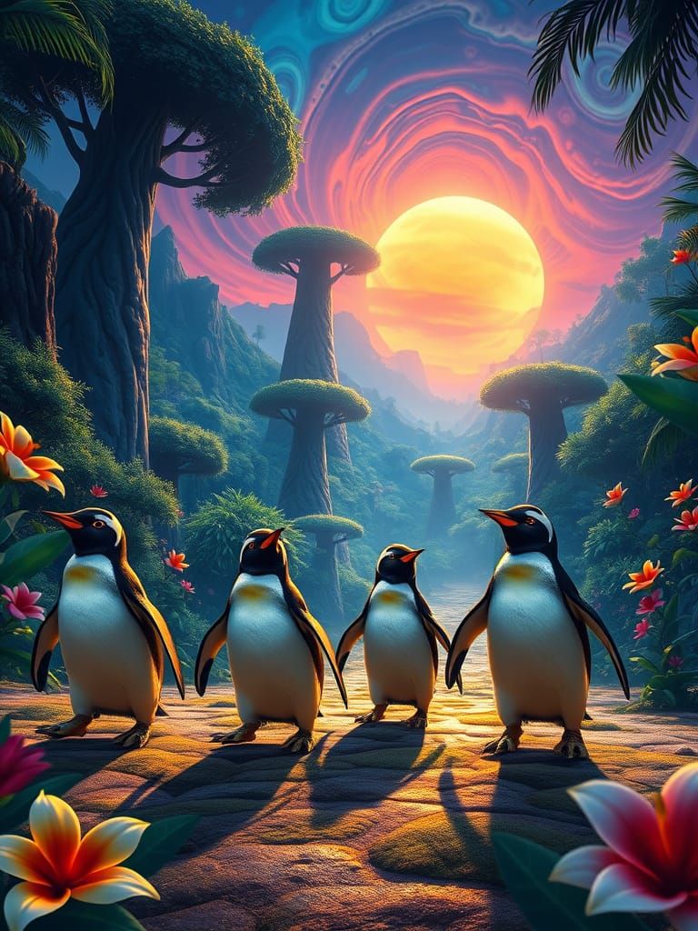 Surreal Penguins Waddle Through Enchanted Madagascar Landsca...