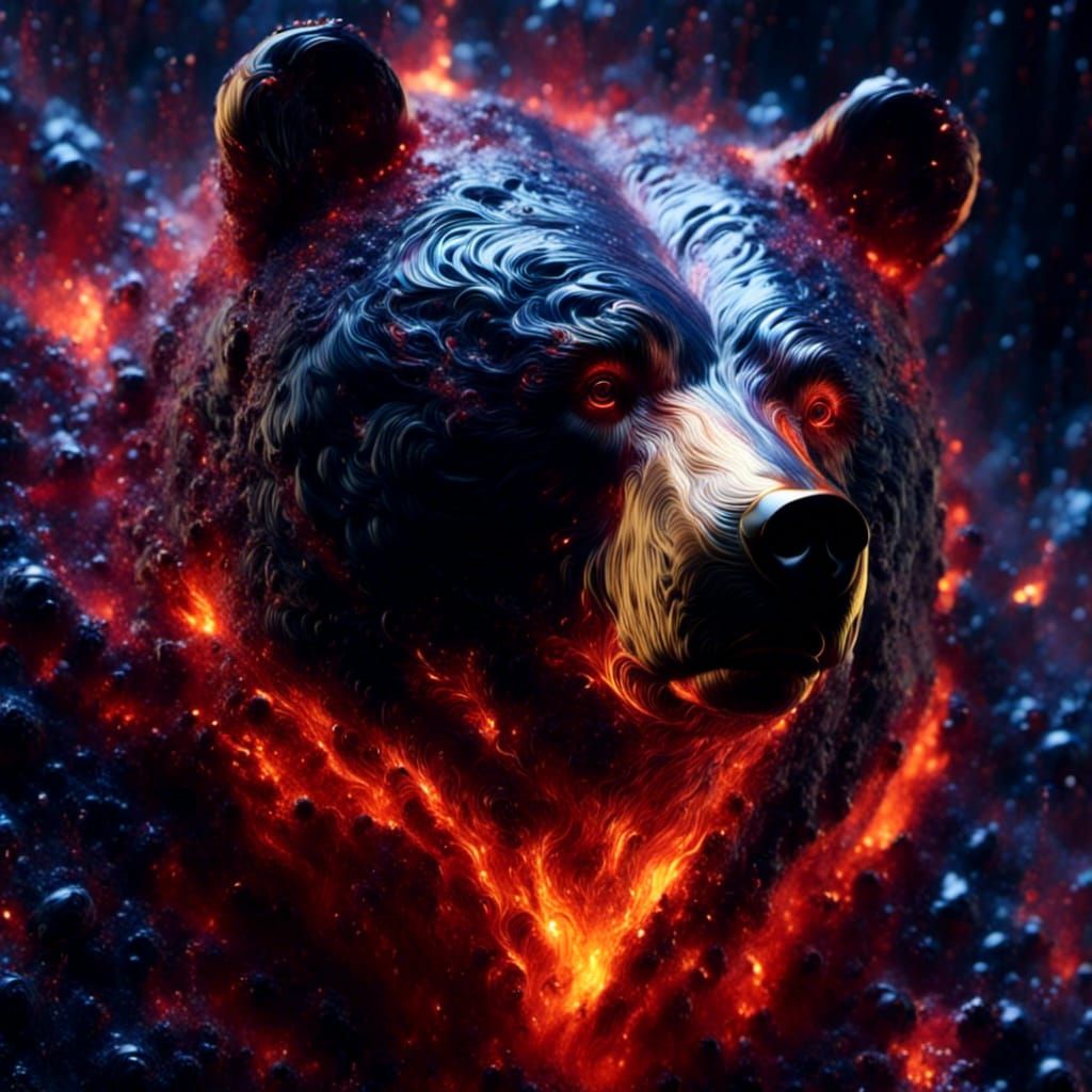 Burning Cobalt Magma Bear with Lava Droplets