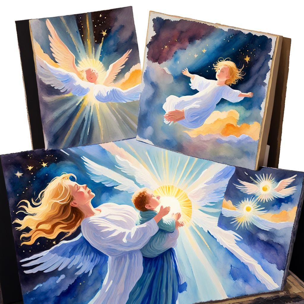 Celestial Mother and Child in Gouache Style