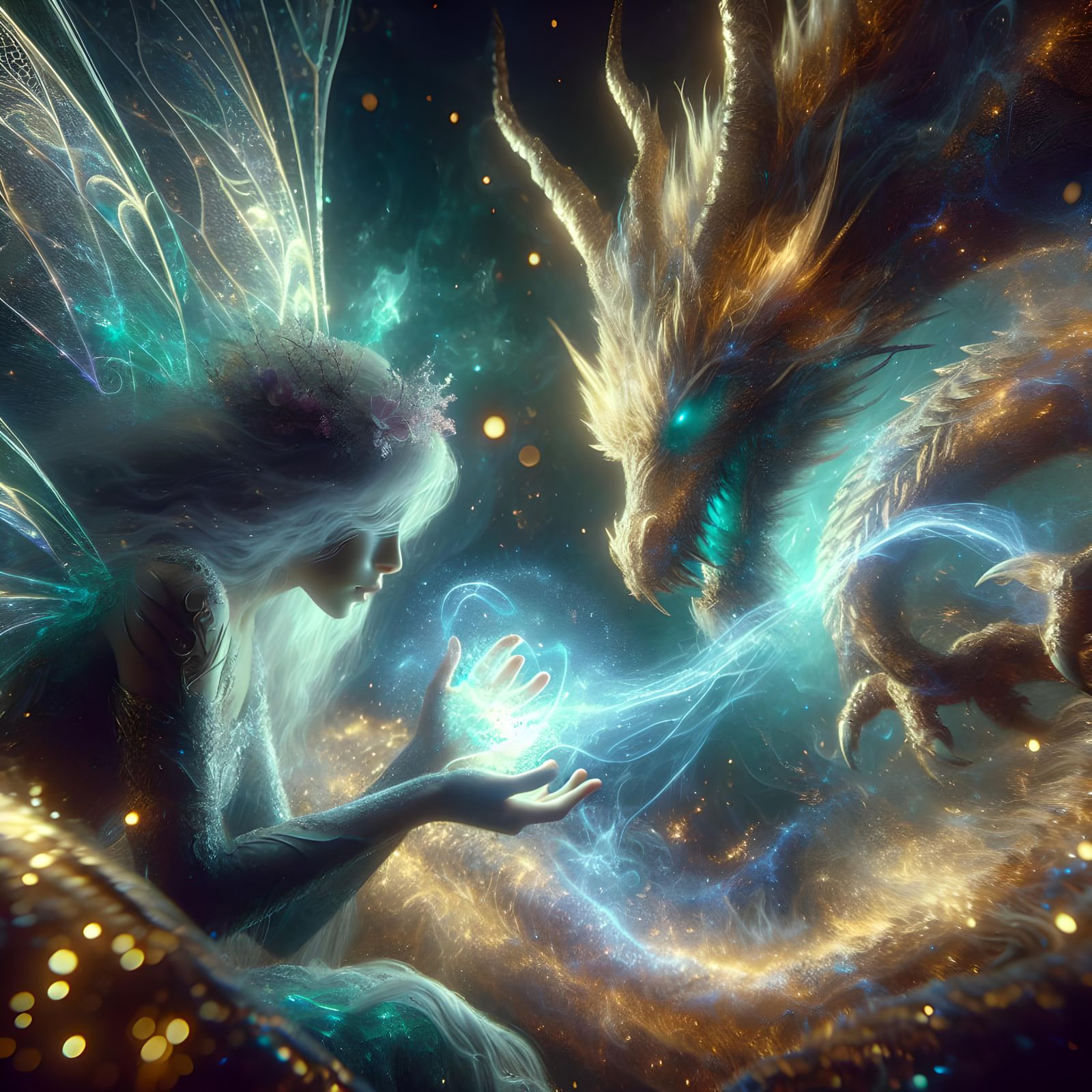 Ethereal Fairy Magically Heals Wounded Dragon