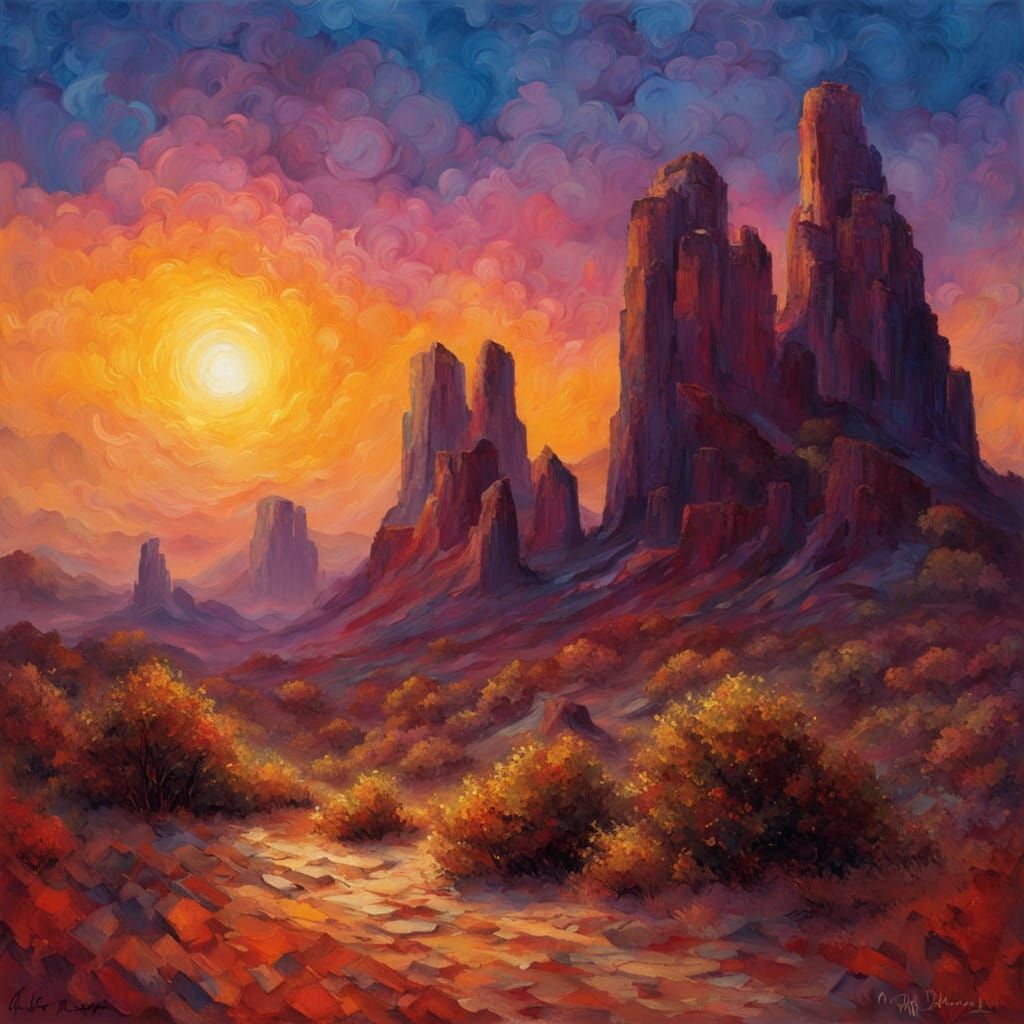 Twilight Desert Ruins Under Celestial Matte Sky