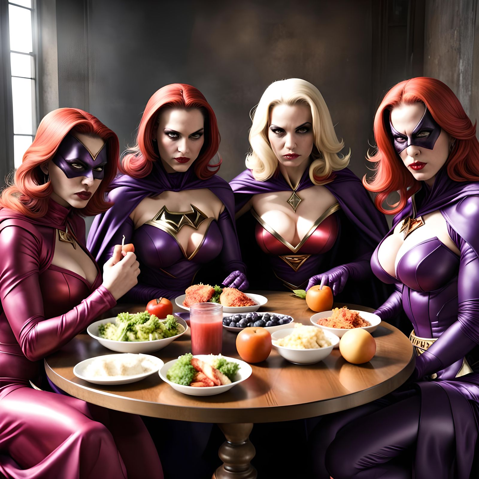 Four Female Supervillains at Lunch