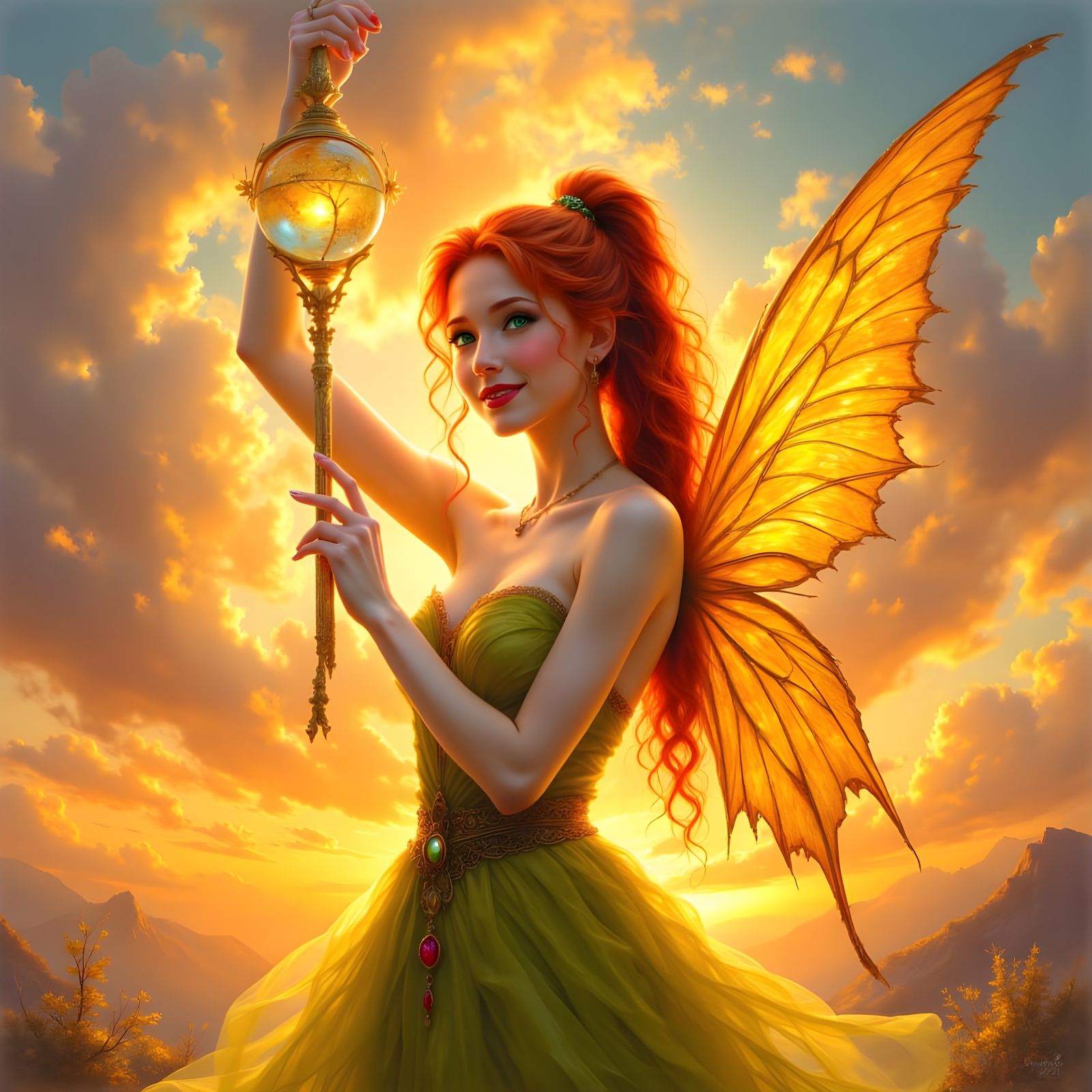 Faerie Queen Portrait at Sunrise as Impasto Oil Painting