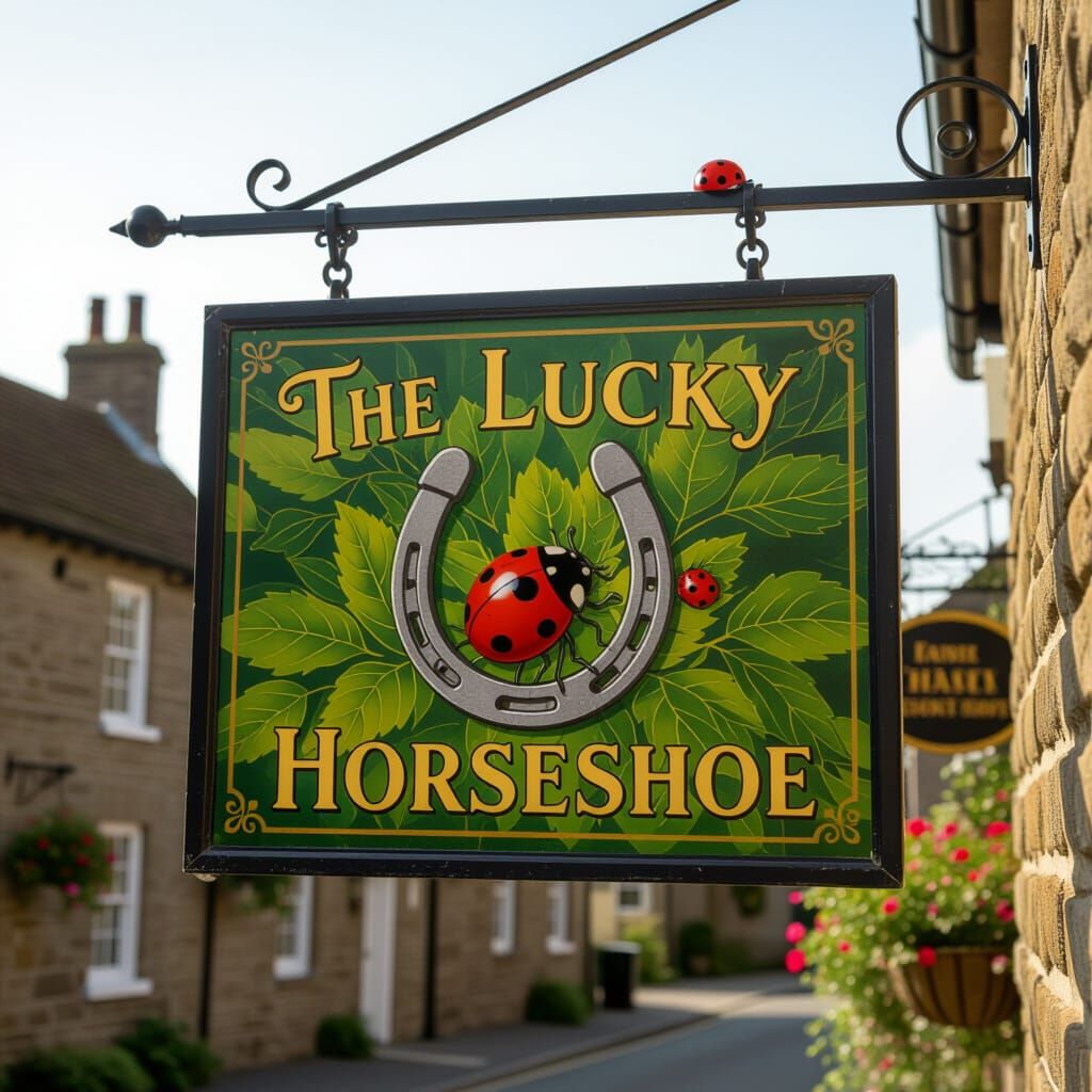 The Lucky Horseshoe Pub Sign in Summer Sun