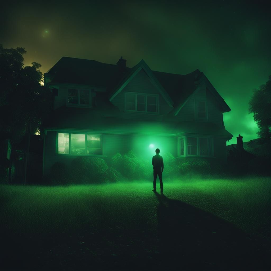 Detailed Alien Abduction in Suburbs at Night