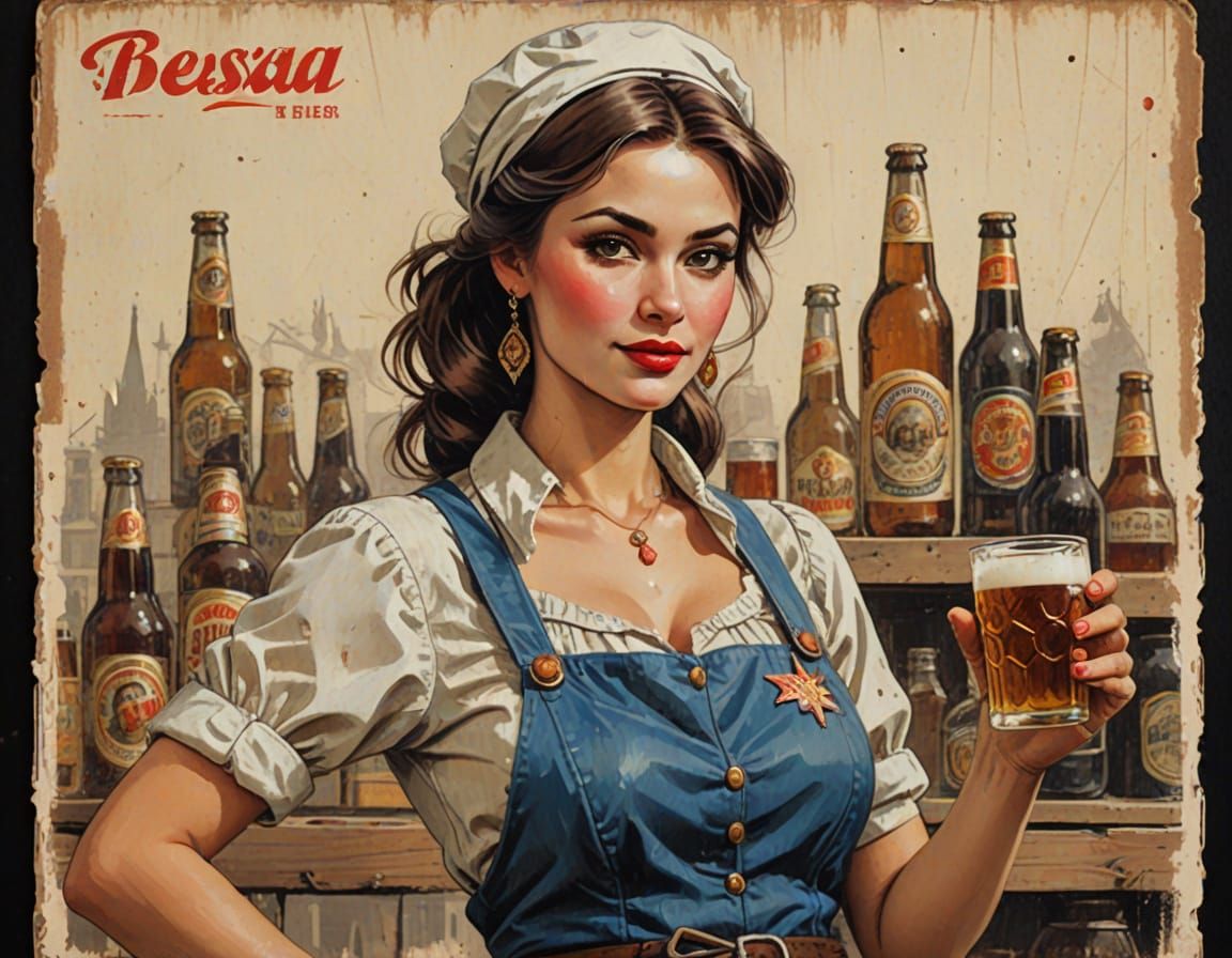 Sassy Russian Beer Seller in Pin-Up Style