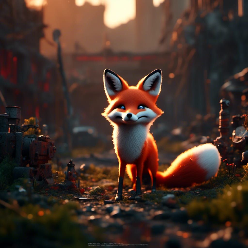 Evil Fox in Post-Nuclear Wasteland, Digital Art