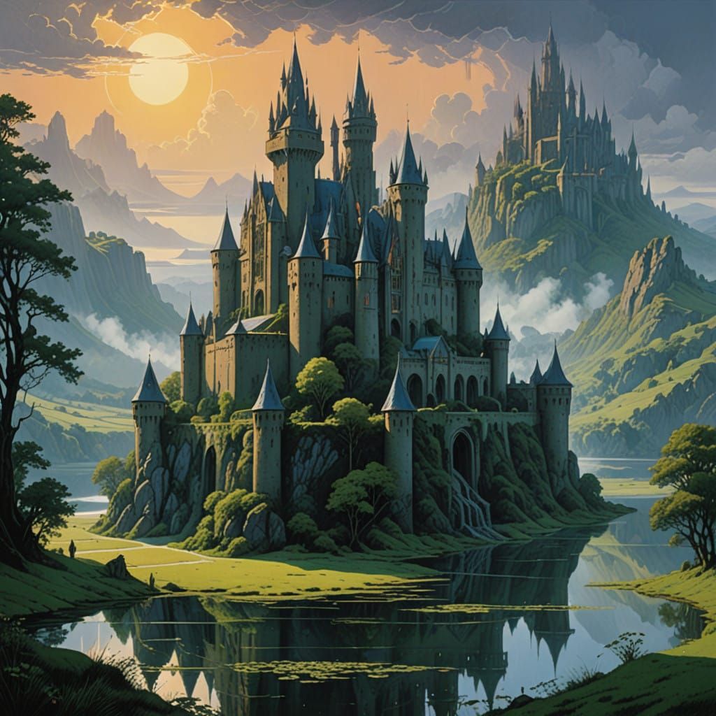 Majestic Medieval Castle Amidst Lush Landscape