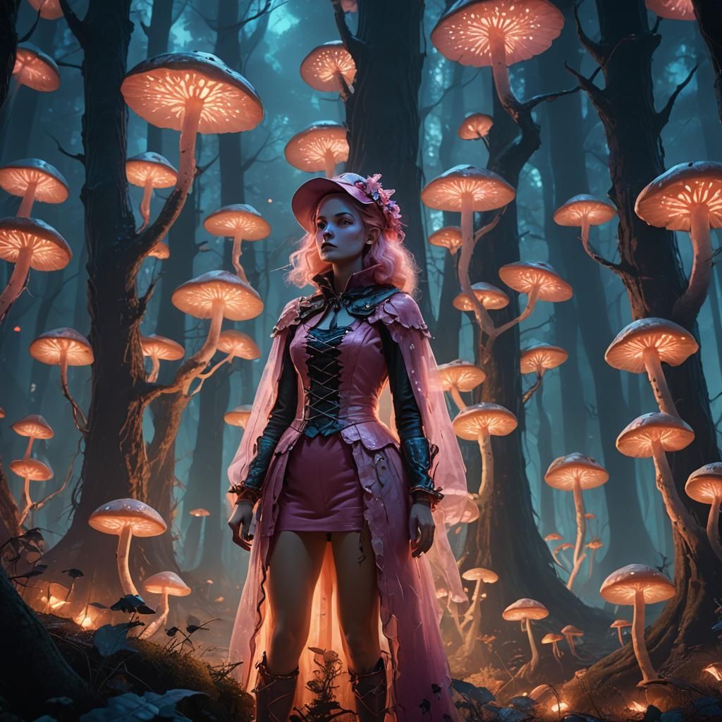 Coquette Halloween Woman in Eerie Forest, Concept Art