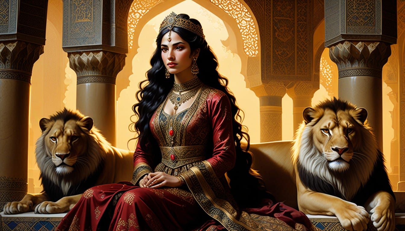 Luxurious Persian Noblewoman in Golden Splendor