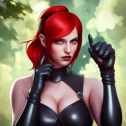 Redhead Cat-Woman Portrait in Art Nouveau Style