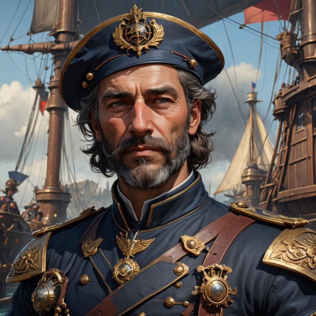 Dark Fantasy Steamship Captain in Medieval Style