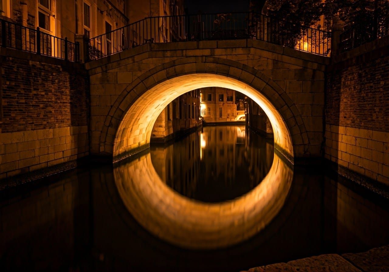Cinematic Night Scene of Urban Canal