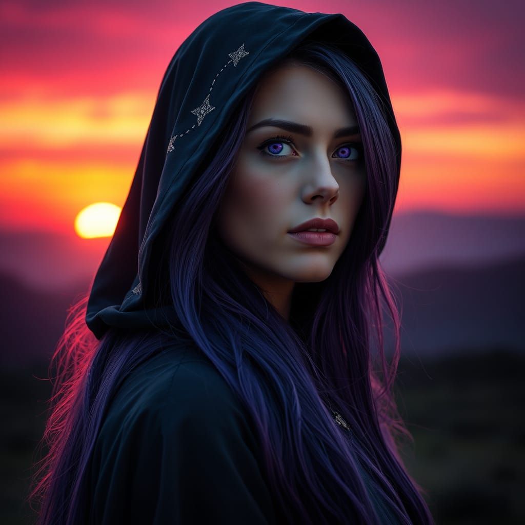 Maiden in a Vibrant Amethyst Sunrise