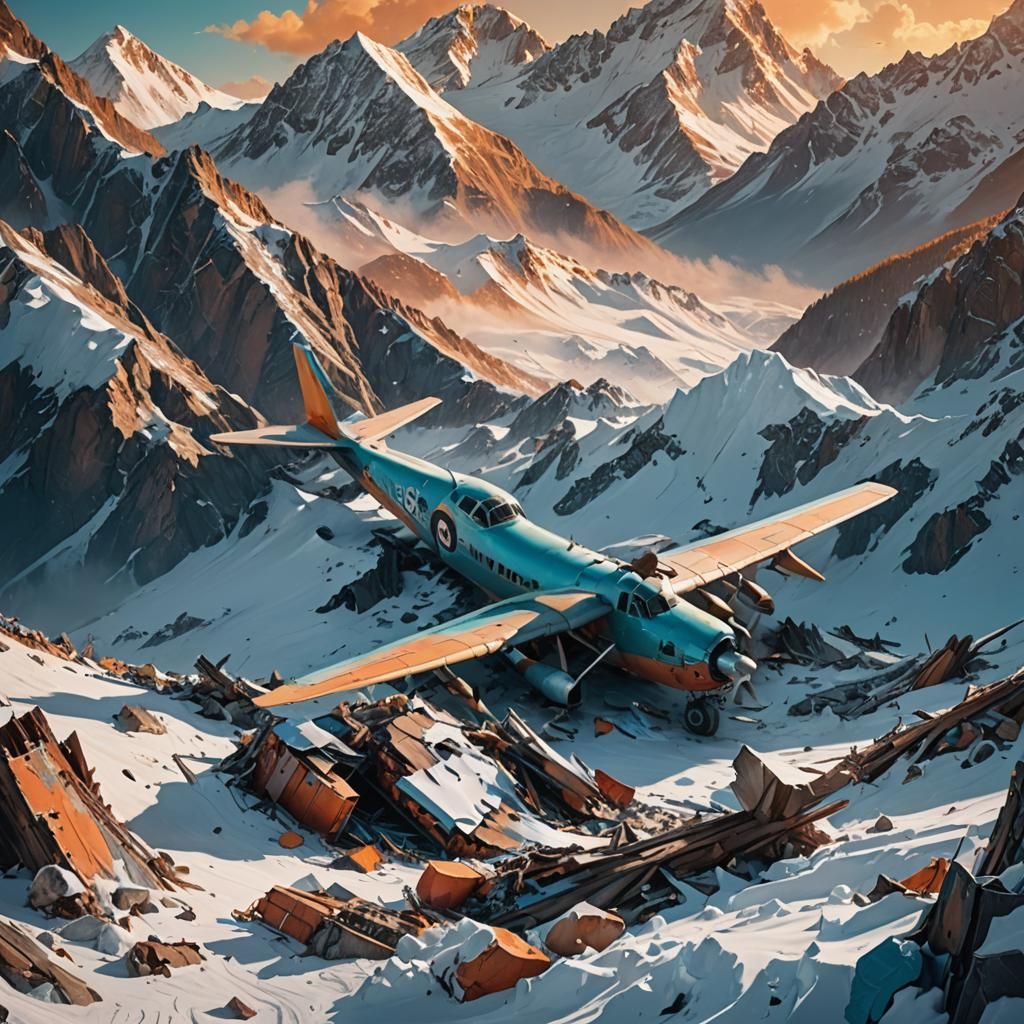 Plane Crash Survivors on Snowy Mountain: Digital Matte Paint...