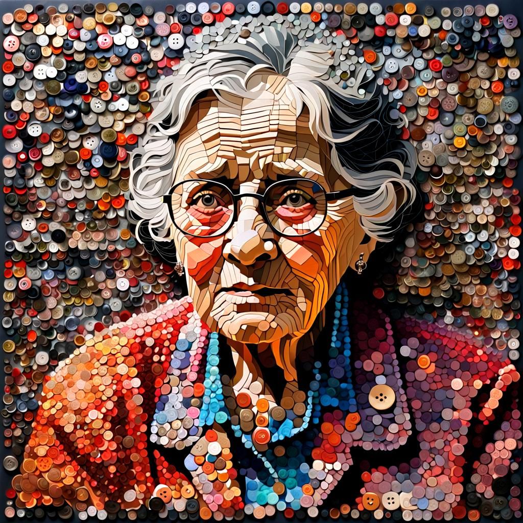 Grandmother Sewing: Found Art Collage in Mixed Media