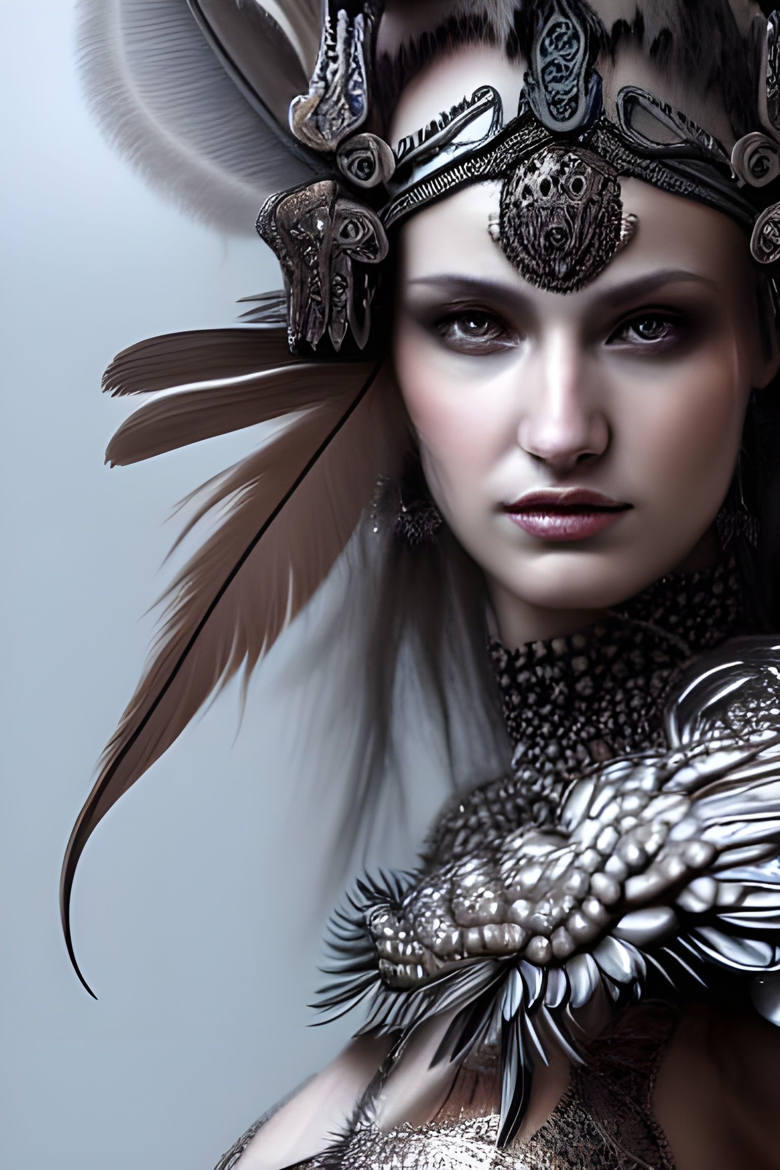 Woman in Feather Armor Fantasy Art