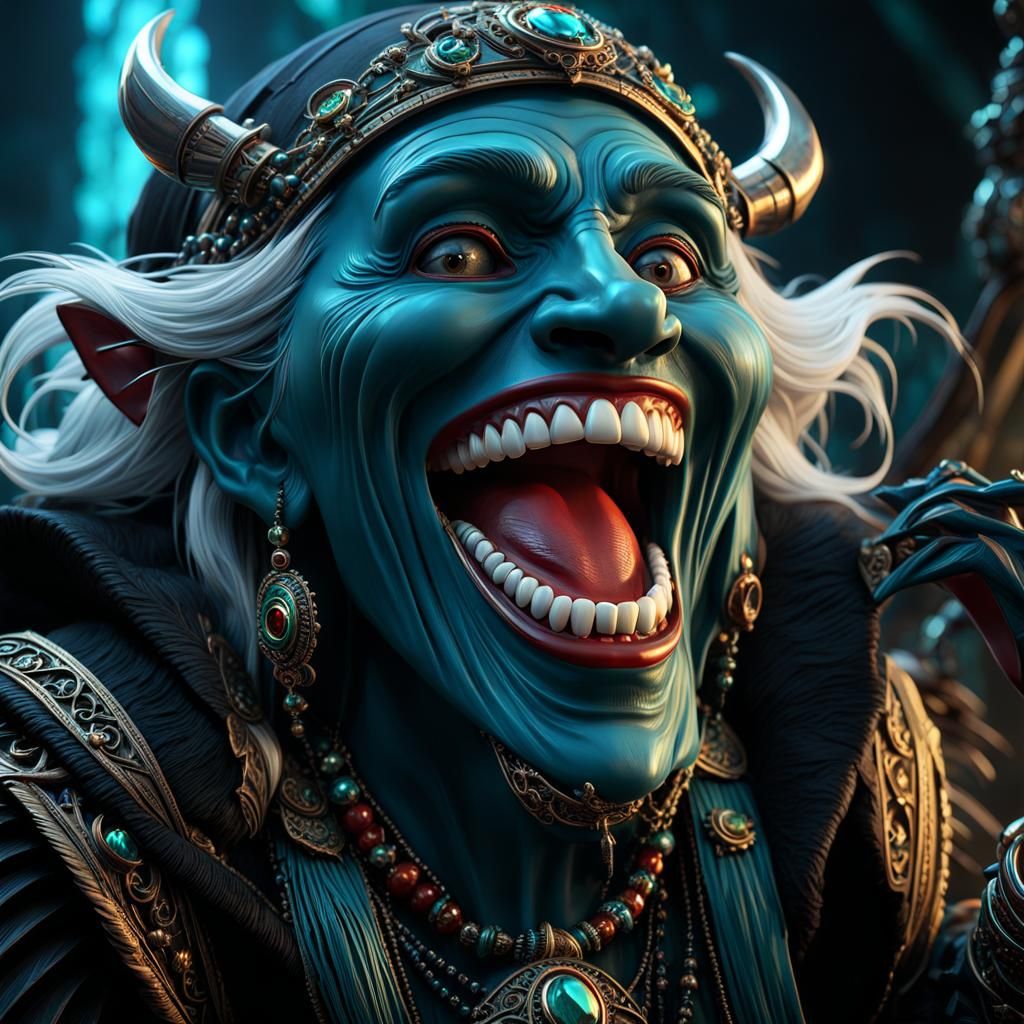 Baba Yaga Laughing in Elaborate 3D Render