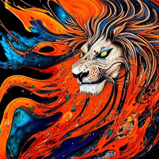 Terrifying Ghost Lion in Liquid Ink Style