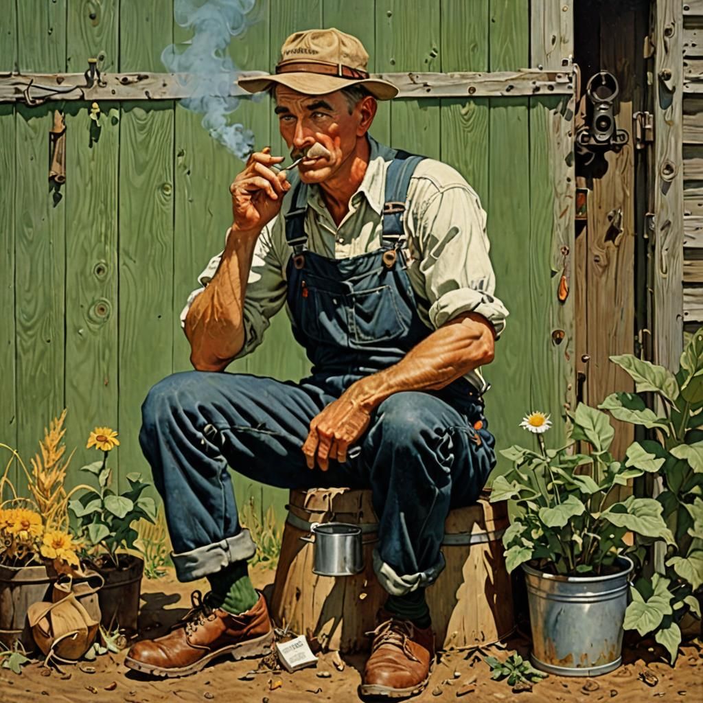 Farmer Smoking Pot in Americana Style
